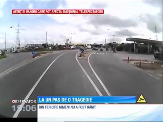 Accident spectaculos în Focşani! Un taximetrist teribilist a intrat sub roţile unei cisterne plină cu butan-gaz