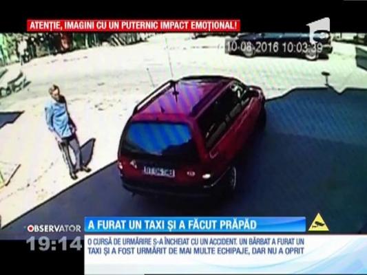 A furat un taxi şi a făcut prăpăd pe străzile din Botoşani, cu poliţia pe urme