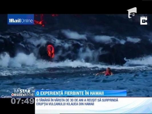 O blondă focoasă a reuşit să surprindă niste imagini de excepţie cu erupţia vulcanului Kilauea din Hawai