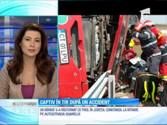 Accident grav pe autostrada Soarelui. Un TIR s-a răsturnat la ieșirea din Constanța