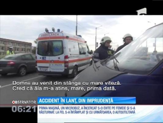 Accident în lanţ pe o pasarelă. Două persoane au ajuns la spital cu răni grave
