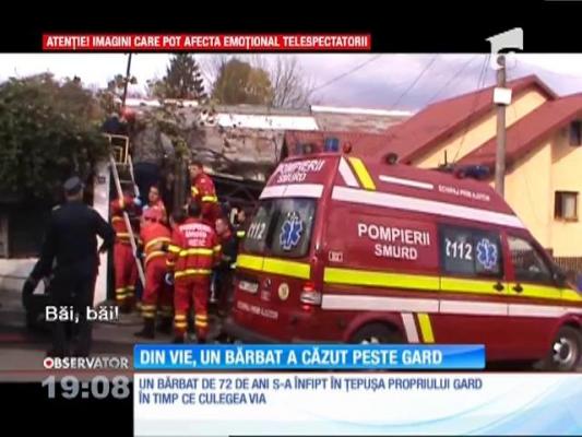 Un bărbat din Argeş a căzut într-o ţepuşă din fier în timp ce culegea via