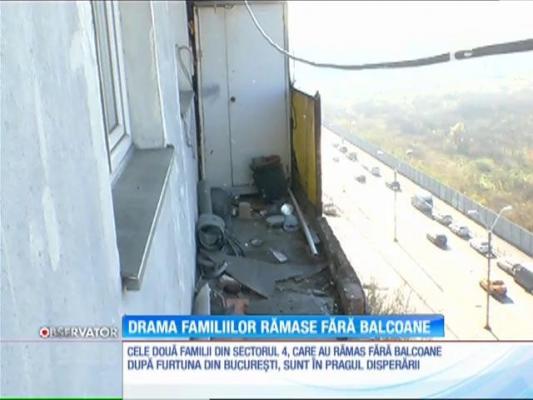 Familiile care au rămas fără balcoane din cauza vântului riscă să rămână cu faţada neconsolidată. Au primit amendă pentru lucrări vechi de 40 de ani, dar nici nu-şi permit să facă reparaţiile acum