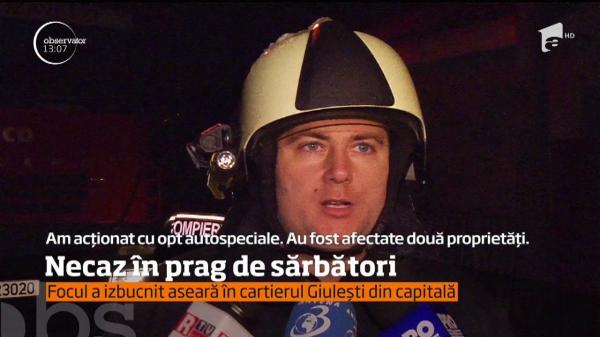Necaz în prag de sărbători: Un incendiu a izbucnit la o casă din Capitală