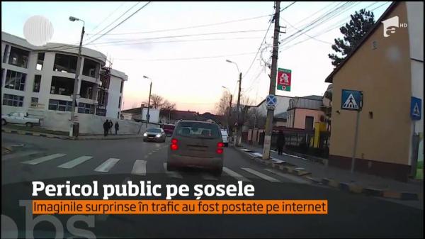 Pericol public pe șosele: de la volanul unui autoturism înmatriculat în Bacău, un bărbat încalcă regulile de circulaţie una după alta.