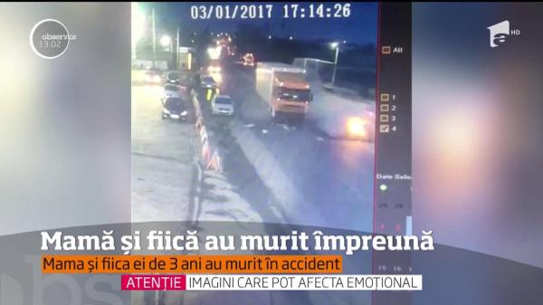 Filmul unui accident care a nenorocit o familie: o mamă şi fiica sa de 3 ani, spulberate de un TIR, lângă Bucureşti (VIDEO)