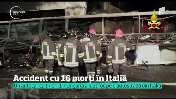 Un autocar cu tineri din Ungaria a luat foc pe o autostradă din Italia. 16 morţi