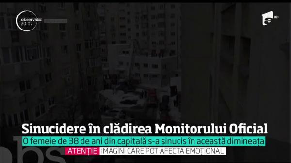 Sinucidere misterioasă în clădirea Monitorului Oficial. O femeie s-a aruncat de la etajul 8