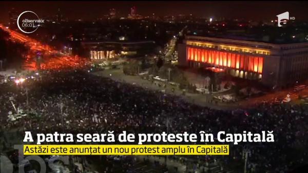 A patra seară de PROTESTE în Capitală! 150 de mii de oameni au cântat IMNUL ROMÂNIEI, la unison, în Piaţa Victoriei