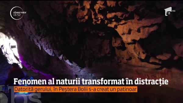 Patinoar în peşteră. Un foarte rar fenomen al naturii a facilitat asta