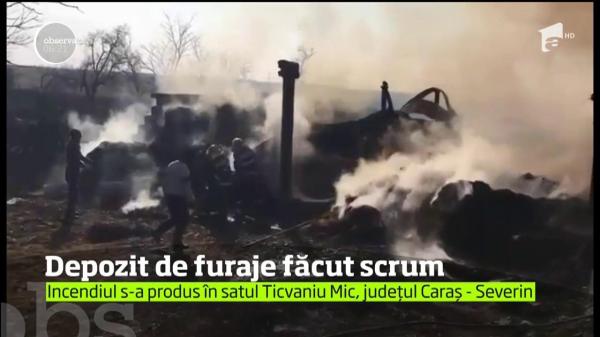 S-a făcut SCRUM! Incendiu puternic la un depozit de furaje din Caraş-Severin (VIDEO)