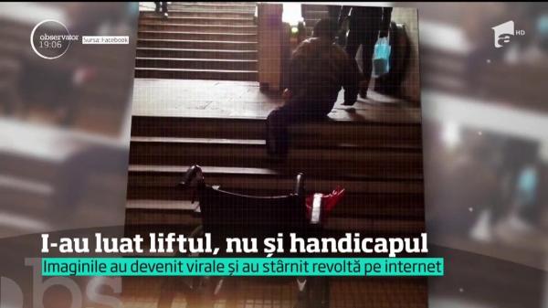 VIDEO REVOLTĂTOR! Un bărbat cu dizabilităţi e lăsat în afara liftului de la metrou, deşi îi este destinat lui