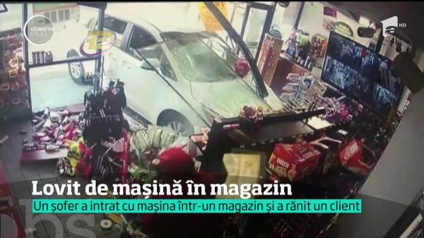 Imagini şocante! Lovit de mașină, în magazin