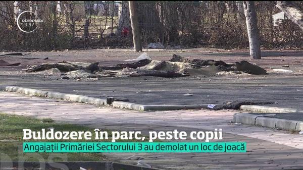 Filmul uluitor al unui incident ce a stârnit REVOLTĂ: Un loc de joacă din București a fost DEMOLAT cu buldozerele, printre ZECI DE COPII