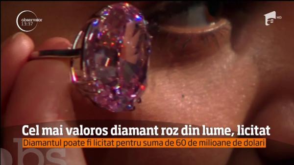 Cel mai valoros DIAMANT ROZ din lume va fi scos la licitaţie. Care este preţul valoroasei bijuterii