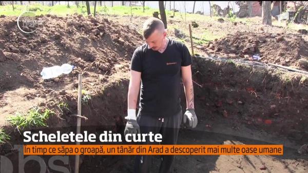 Descoperire ŞOCANTĂ în Arad. Un bărbat a găsit în curte CRANII şi OASE umane