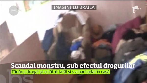 SCANDAL MONSTRU la Brăila. Tânăr aflat sub efectul drogurilor, imobilizat de jandarmi (VIDEO)