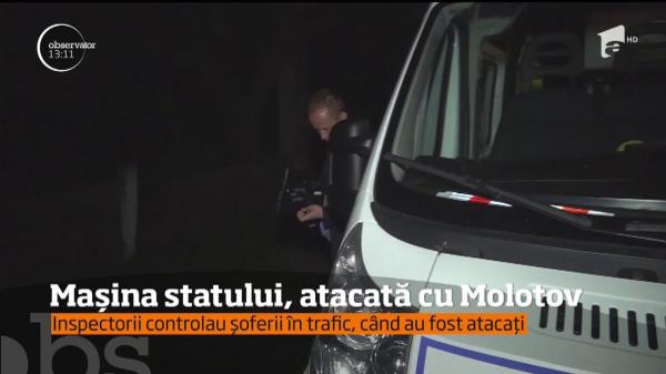 Atac în stil mafiot în judeţul Suceava. O maşină de control al traficului rutier a fost atacată cu un cocktail Molotov