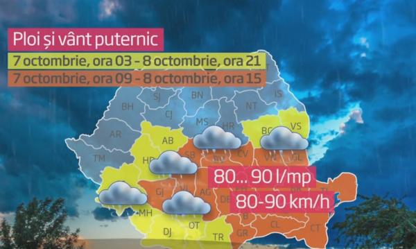 Un sfert din ţară şi Bucureştiul intră sub cod portocaliu de ploi şi vijelii. La munte ninge deja