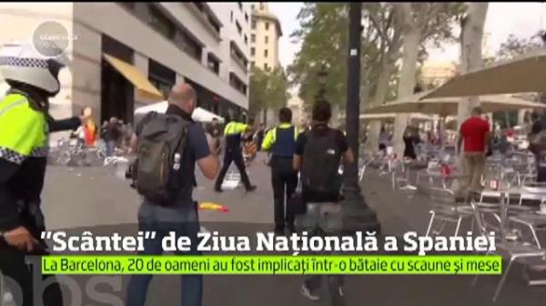 VIOLENŢE de Ziua Naţională a Spaniei! A zburat cu mese şi scaune, după ce două grupuri de protestatari au avut un conflict în centrul Barcelonei