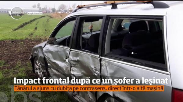 Accident violent la Buzău. O dubiţă 'a zburat' de pe drum, după ce şoferul de la volan a leşinat (VIDEO)
