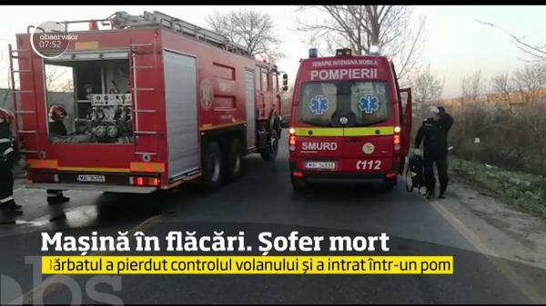 Mașină în flăcări pe Centura Capitalei. Soferul a murit