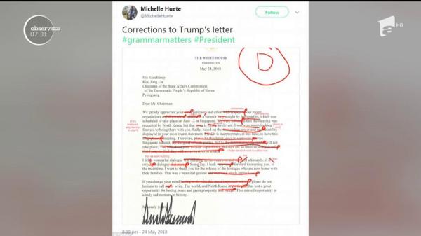 Donald Trump, nota 4 pentru scrisoarea către liderul nord-corean Kim Jong-un