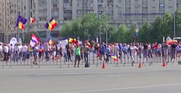 Primele incidente la marele miting al Diasporei. Bărbat, ridicat de jandarmi, după ce a lovit protestatarii