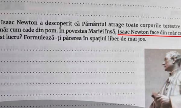 Întrebări uluitoare în manualele copiilor: "Isaac Newton face din măr compot. Cum ţi se pare acest lucru?"