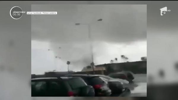 Tornade impresionante în sudul Italiei, în provincia Calabria, în urma furtunilor puternice. Cel puţin o persoană rănită