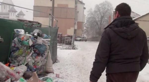 Mormane de gunoaie, în fața blocurilor din Teiuș, județul Alba