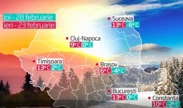 Vremea de primăvară se întoarce brusc. Temperaturile vor urca la 17 grade zilele următoare
