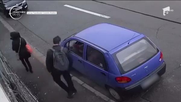 Hoț din Brașov, filmat în timp ce fură dintr-o mașină. Proprietarul a pus imaginile pe Facebook