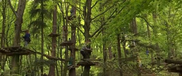 După grătare, turiștii fac sport în Parcul Aventura din Braşov