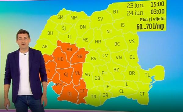 Meteo 23 iunie 2019. Meteorologii au emis cod portocaliu de vreme rea