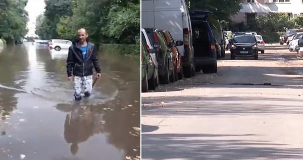 O stradă inundată de furtuna din București s-a uscat în câteva ore sub caniculă (Video)