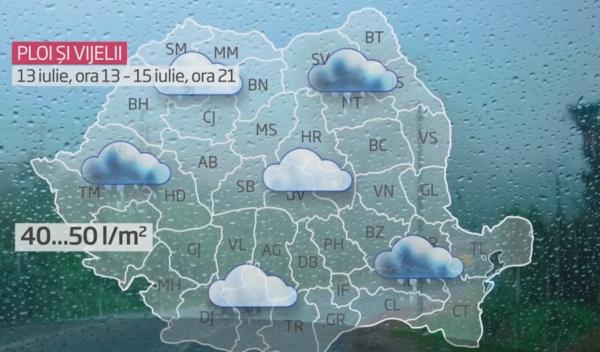 Furtuni, grindină și ploi torențiale până luni seară. Temperaturile vor fi ca de octombrie