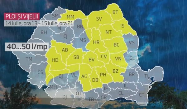 Furtuni și ploi torențiale la început de săptămână. Căldura revine abia weekendul viitor