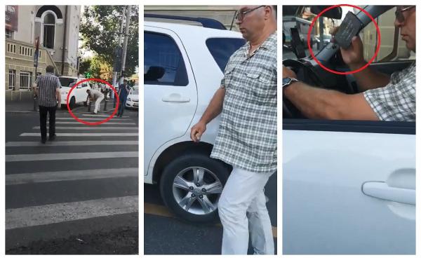 Bărbat cu legitimaţie "Misiune specială" de rupt stâlpi şi parcat pe trotuar, filmat în Bucureşti (Video)