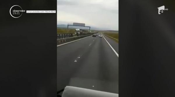 Șoferul care a intrat pe contrasens pe autostradă, între Sibiu și Deva, oprit de doi tiriști