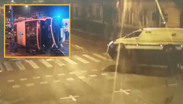 Ambulanță spulberată de un taxi, în Cluj, când transporta o pacientă la Urgențe (Video)
