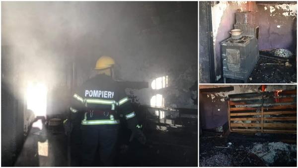O casă în care erau 4 copii a luat foc, la Galaţi. Un bebeluş de un an a murit (Video)