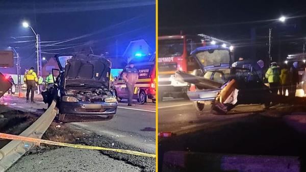 Un șofer urmărit de poliție a zburat într-o curbă și s-a înfipt într-un parapet, în Maramureș (Video)