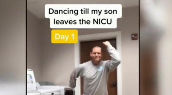 Un tată din Statele Unite dansează pentru fiul născut prematur