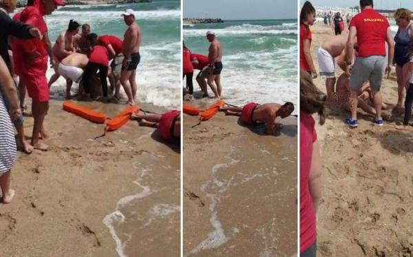 Bărbat salvat de la înec, în Eforie Nord, după ce s-a aventurat în marea agitată să-și recupereze pălăria (Video)