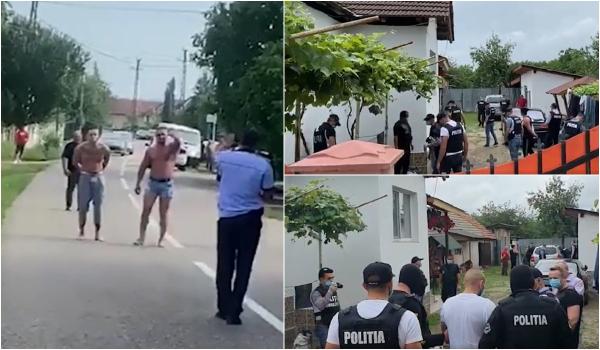 Zeci de polițiști în curtea din care au ieșit interlopii dezbrăcați și au amenințat agenții: "Vrei să te bat cu pistolul în mână!?" (video)