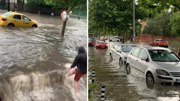 Străzi inundate şi trafic bulversat după o furtună puternică în Bucureşti