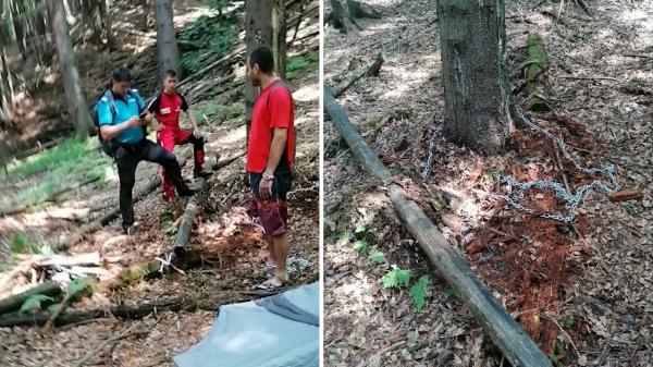 Un tânăr s-a legat cu lanțul în pădure, în Parâng, pentru tehnici de supraviețuire, dar a regretat după 3 zile
