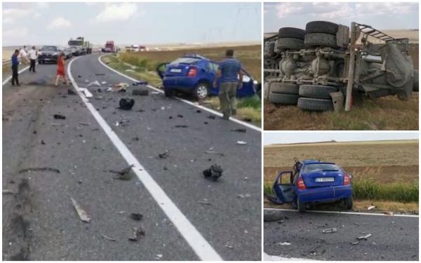 Impact mortal cu o betonieră, la Gura Dobrogei. Mastodontul s-a răsturnat la marginea șoselei (Video)