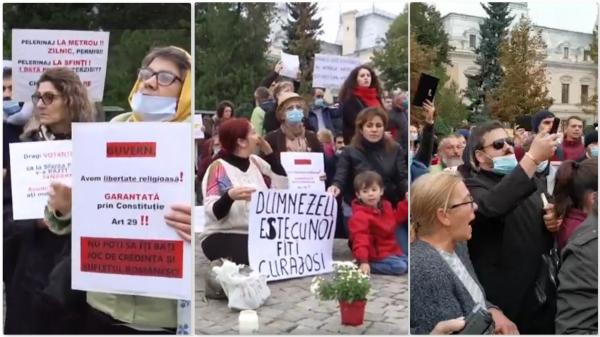 Protest la Iași: În genunchi, între două rugăciuni, oamenii strigă: „Discriminare!”, „Respectați constituția!”, „Rușine!”
